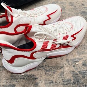 Red and White Adidas Impact FLX Athletic Sneakers